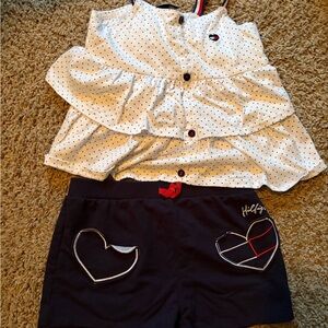 Girls Tommy Hilfiger Polka Dot Top and Navy Shorts Set, size 12